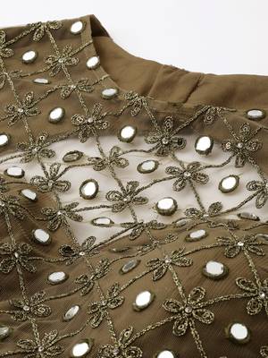 Mehendi Embroidered Net Semi-Stitched Lehenga & Unstitched Blouse With Dupatta 3