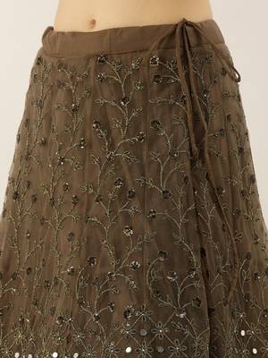 Mehendi Embroidered Net Semi-Stitched Lehenga & Unstitched Blouse With Dupatta 4