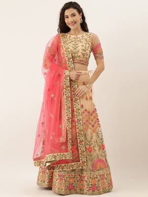 Peach  Colour Net A-line  Semi-Stitched Lehenga  & Unstitched Blouse With Dupatta 1