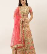 Peach  Colour Net A-line  Semi-Stitched Lehenga  & Unstitched Blouse With Dupatta
