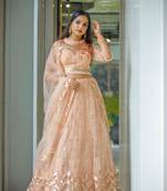 Peach Colour Net A-line Semi-Stitched Lehenga & Unstitched Blouse With Dupatta