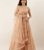 Peach Colour Net A-line Semi-Stitched Lehenga & Unstitched Blouse With Dupatta