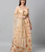 Peach Coloured Sequinned  Embroidered Semi-Stitched Lehenga & Unstitched Blouse With Dupatta
