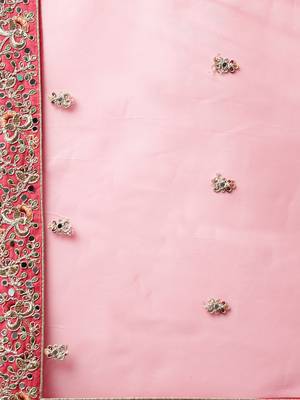 Pink Embroidered Net Semi-Stitched Lehenga & Unstitched Blouse With Dupatta 4