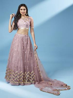 Rose Gold Coloured Sequinned  Embroidered Semi-Stitched Lehenga & Unstitched Blouse 1
