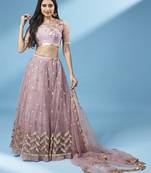 Rose Gold Coloured Sequinned  Embroidered Semi-Stitched Lehenga & Unstitched Blouse