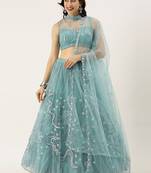Sky Colour Net A-line Semi-Stitched Lehenga & Unstitched Blouse With Dupatta