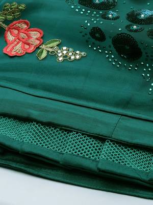 Teal  Embroidered Net Semi-Stitched Lehenga & Unstitched Blouse With Dupatta 4