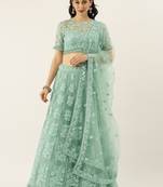 Turquoise Blue Colour Net A-line Semi-Stitched Lehenga & Unstitched Blouse With Dupatta