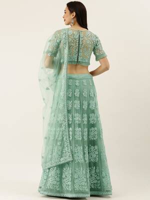 Turquoise Blue Colour Net A-line Semi-Stitched Lehenga & Unstitched Blouse With Dupatta 2