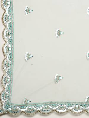 Turquoise Blue Embroidered Net Semi-Stitched Lehenga & Unstitched Blouse With Dupatta 4