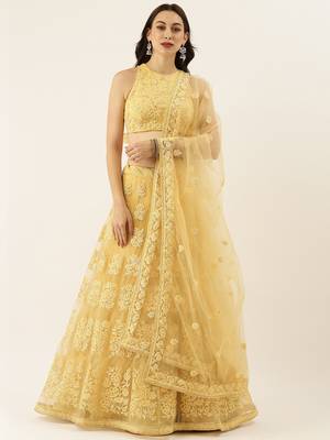Yellow Colour Net A-line Semi-Stitched Lehenga & Unstitched Blouse With Dupatta 1