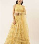 Yellow Colour Net A-line Semi-Stitched Lehenga & Unstitched Blouse With Dupatta
