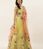Yellow Colour Net With Sequins and Moti Work Semi-Stitched Lehenga & Unstitched Blouse With Dupatta
