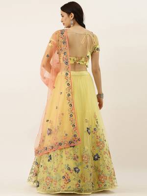 Yellow Colour Net With Sequins and Moti Work Semi-Stitched Lehenga & Unstitched Blouse With Dupatta 2