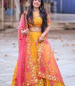 Yellow Colour Net With Sequins and Saroski Stone Work Semi-Stitched Lehenga & Unstitched Blouse With Dupatta