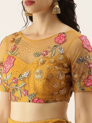 Yellow Colour Net With Sequins and Saroski Stone Work Semi-Stitched Lehenga & Unstitched Blouse With Dupatta 3