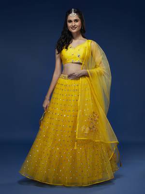 Yellow Net Semi-Stitched Lehenga & Unstitched Blouse With Dupatta 1