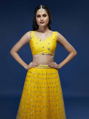 Yellow Net Semi-Stitched Lehenga & Unstitched Blouse With Dupatta 4