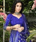 Dark-blue printed art silk semi stitched lehenga