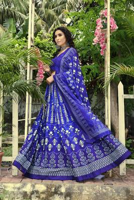 Dark-blue printed art silk semi stitched lehenga 2