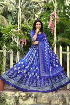 Dark-blue printed art silk semi stitched lehenga 3