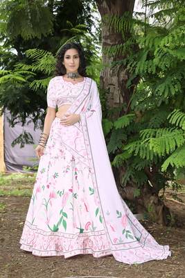 Multicolor printed art silk semi stitched lehenga 1