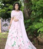 Multicolor printed art silk semi stitched lehenga