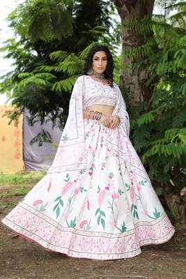 Multicolor printed art silk semi stitched lehenga 2