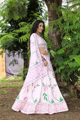 Multicolor printed art silk semi stitched lehenga 3