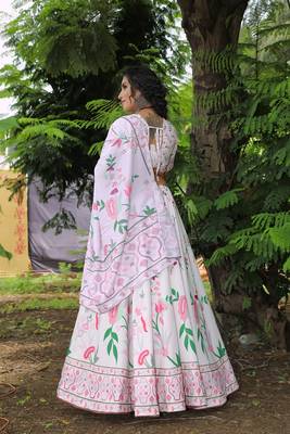 Multicolor printed art silk semi stitched lehenga 4