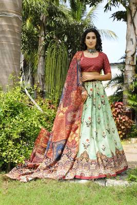 Multicolor printed art silk semi stitched lehenga 1