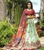 Multicolor printed art silk semi stitched lehenga