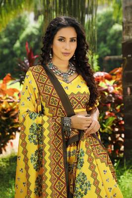 Yellow printed art silk semi stitched lehenga 1
