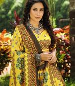 Yellow printed art silk semi stitched lehenga
