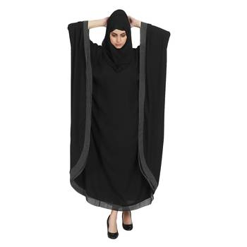 Premium Quality Creep/Koshibo fabric beautiful and white check strip on border kaftan style With Hijab(Black) 1