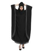 Premium Quality Creep/Koshibo fabric beautiful and white check strip on border kaftan style With Hijab(Black)