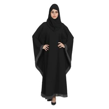 Premium Quality Creep/Koshibo fabric beautiful and white check strip on border kaftan style With Hijab(Black) 2