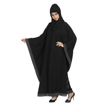 Premium Quality Creep/Koshibo fabric beautiful and white check strip on border kaftan style With Hijab(Black) 3