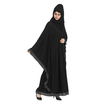 Premium Quality Creep/Koshibo fabric beautiful and white check strip on border kaftan style With Hijab(Black) 4