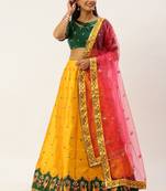 Mustard Colour Satin Silk A-line Semi-Stitched Lehenga & Unstitched Blouse With Dupatta