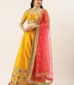 Mustard Colour Satin Silk A-line Semi-Stitched Lehenga & Unstitched Blouse With Dupatta