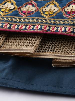 Navy Blue Colour Satin Silk A-line Semi-Stitched Lehenga & Unstitched Blouse With Dupatta 4
