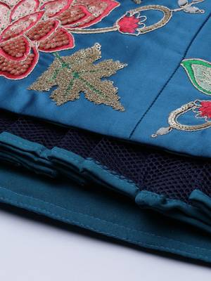 Teal Colour Satin Silk A-line Semi-Stitched Lehenga & Unstitched Blouse With Dupatta 4