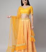 Yellow Bandhani print Silk Semi-Stitched Lehenga & Unstitched Blouse With Dupatta