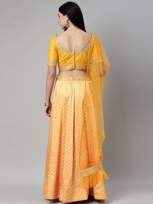 Yellow Bandhani print Silk Semi-Stitched Lehenga & Unstitched Blouse With Dupatta 2