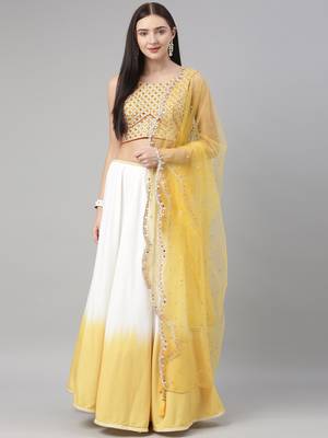 Yellow Georgette Semi-Stitched Lehenga & Unstitched Blouse With Dupatta 1