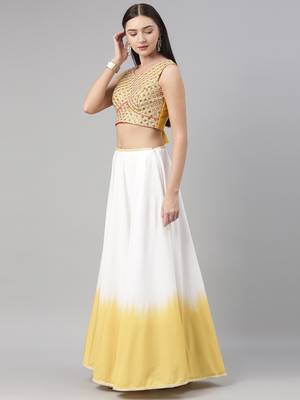 Yellow Georgette Semi-Stitched Lehenga & Unstitched Blouse With Dupatta 3