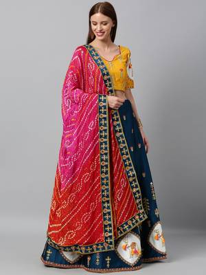 green embroidered silk semi stitched lehenga 1