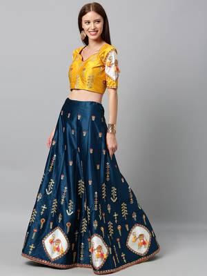 green embroidered silk semi stitched lehenga 3